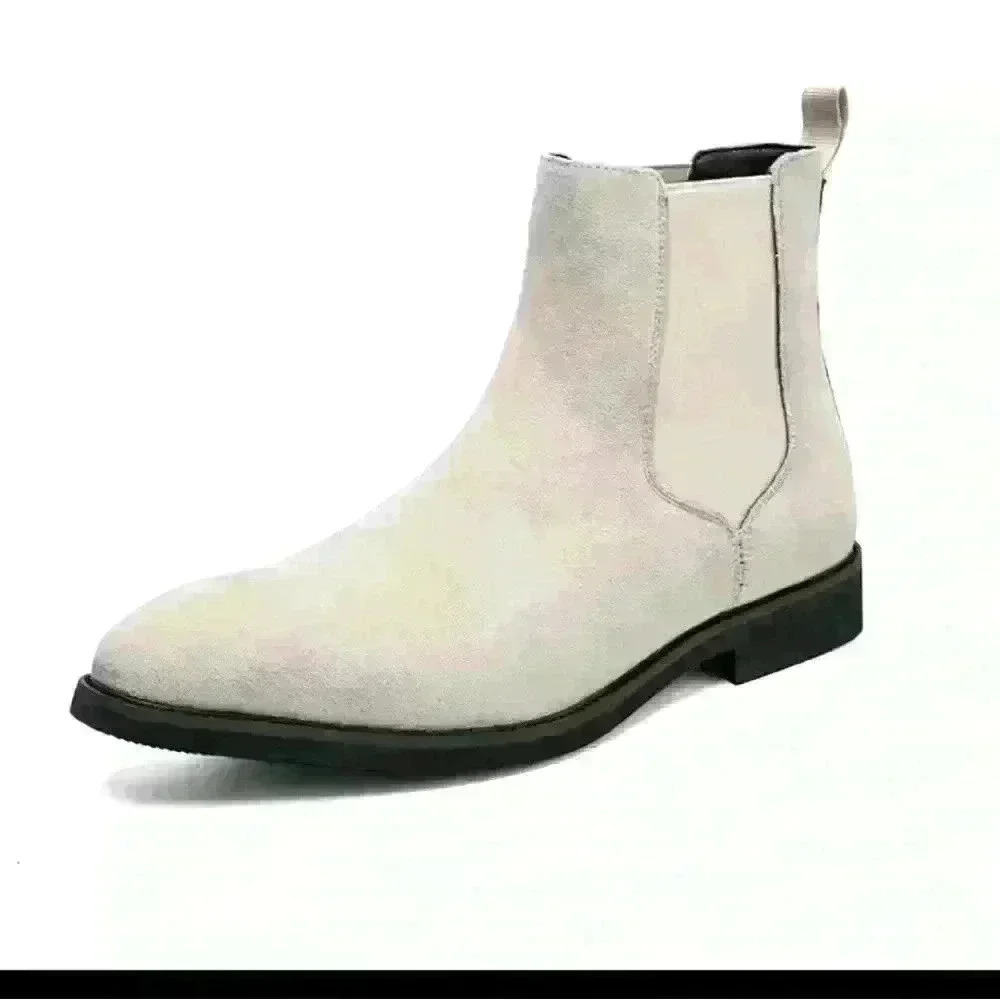 Beige Chelsea Boots Men Flock Slip-On Business Men Short
Boots Size 39